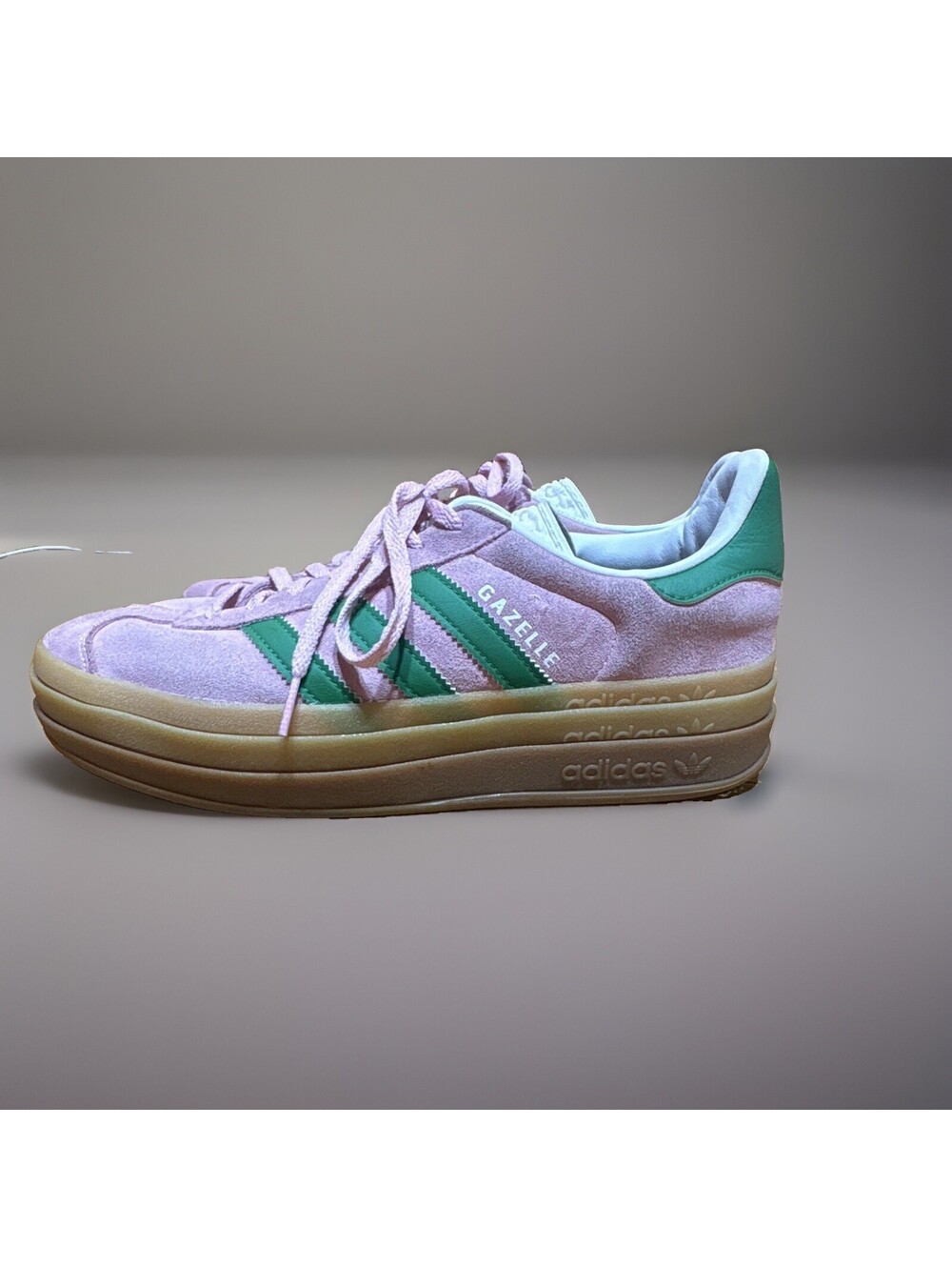 Adidas Gazelle Bold Women Platform Shoes True Pink Green Suade Sz 9.5 No Box
